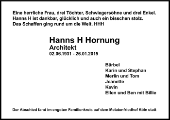 Anzeige von Hanns Hornung von Kölner Stadt-Anzeiger / Kölnische Rundschau / Express