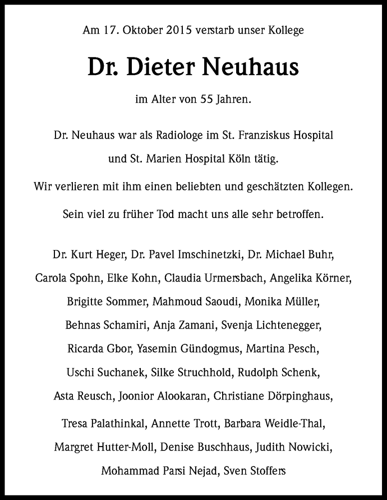 Traueranzeigen von Dieter Neuhaus WirTrauern