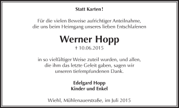 Anzeige von Werner Hopp von  Anzeigen Echo 