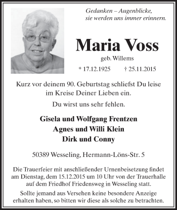 Anzeige von Maria Voss von  Schlossbote/Werbekurier 