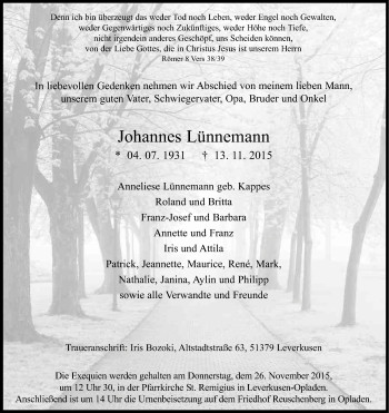 Anzeige von Johannes Lünnemann von Kölner Stadt-Anzeiger / Kölnische Rundschau / Express