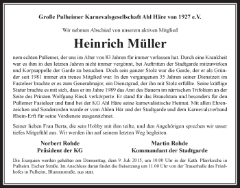 Anzeige von Heinrich Müller von  Wochenende 