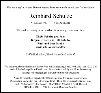 Anzeige von Reinhard Schulze von Kölner Stadt-Anzeiger / Kölnische Rundschau / Express