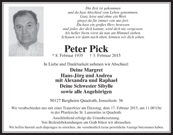 Anzeige von Peter Pick von  Werbepost 
