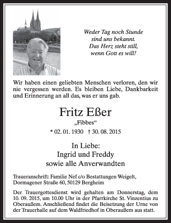 Anzeige von Fritz Eßer von  Sonntags-Post 
