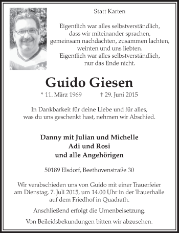 Anzeige von Guido Giesen von  Sonntags-Post 