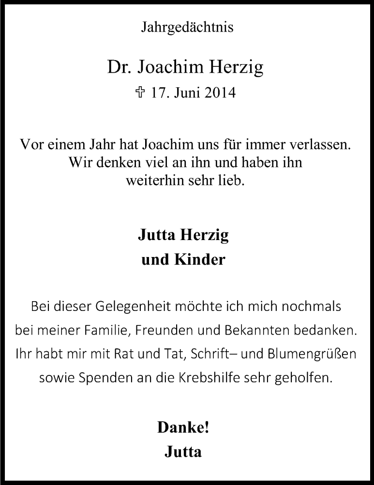  Traueranzeige für Joachim Herzig vom 17.06.2015 aus Kölner Stadt-Anzeiger / Kölnische Rundschau / Express