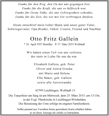 Anzeige von Otto Fritz Gallein von  Leverkusener Wochenende 