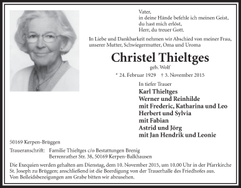 Anzeige von Christel Thieltges von  Sonntags-Post 