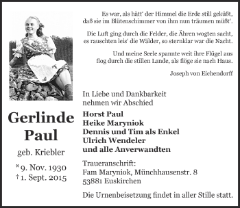 Anzeige von Gerlinde Paul von  Werbepost 