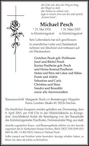 Anzeige von Michael Pesch von  Sonntags-Post 