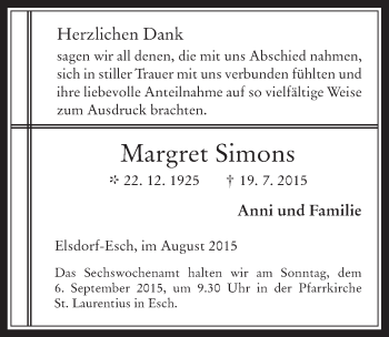 Anzeige von Margret Simons von  Werbepost 