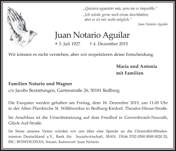 Anzeige von Juan Notario Aguilar von  Werbepost 