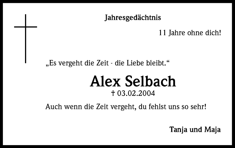  Traueranzeige für Alex Selbach vom 03.02.2015 aus Kölner Stadt-Anzeiger / Kölnische Rundschau / Express