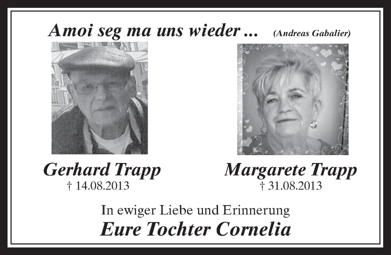 Traueranzeige für Gerhard Trapp vom 02.09.2015 aus  Werbepost 