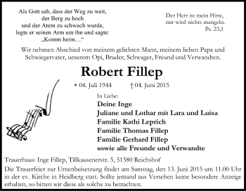 Anzeige von Robert Fillep von Kölner Stadt-Anzeiger / Kölnische Rundschau / Express