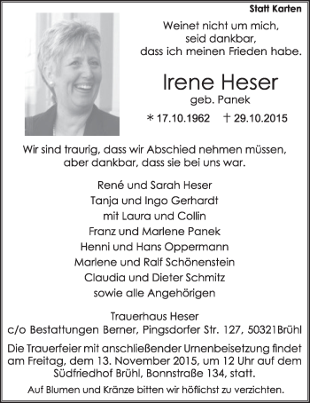 Anzeige von Irene Heser von  Schlossbote/Werbekurier 