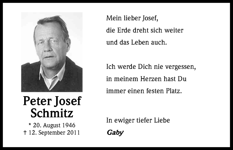  Traueranzeige für Peter Josef Schmitz vom 12.09.2015 aus Kölner Stadt-Anzeiger / Kölnische Rundschau / Express