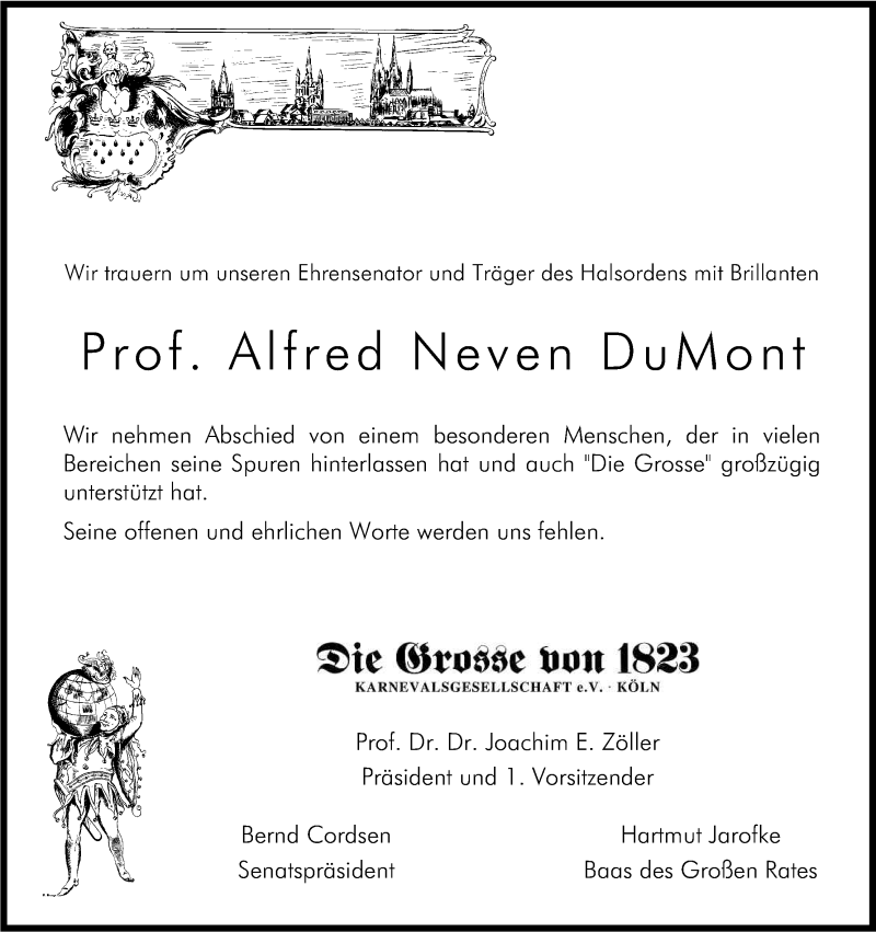  Traueranzeige für Alfred Neven DuMont vom 06.06.2015 aus Kölner Stadt-Anzeiger / Kölnische Rundschau / Express