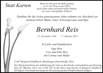 Anzeige von Bernhard Reis von Kölner Stadt-Anzeiger / Kölnische Rundschau / Express