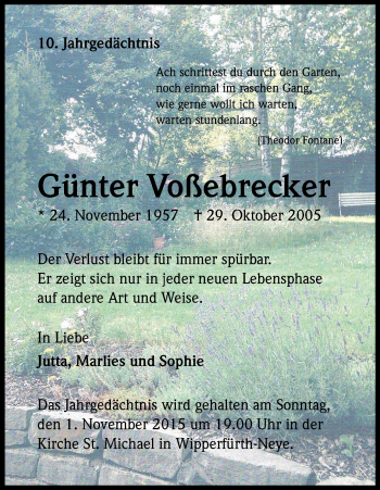 Anzeige von Günter Voßebrecker von Kölner Stadt-Anzeiger / Kölnische Rundschau / Express