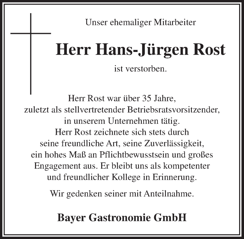  Traueranzeige für Hans-Jürgen Rost vom 03.06.2015 aus  Lokale Informationen 