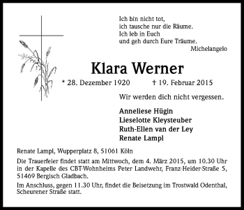 Anzeige von Klara Werner von Kölner Stadt-Anzeiger / Kölnische Rundschau / Express