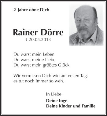 Anzeige von Rainer Dörre von  Anzeigen Echo 