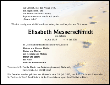 Anzeige von Elisabeth Messerschmidt von Kölner Stadt-Anzeiger / Kölnische Rundschau / Express