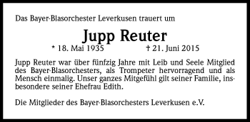 Anzeige von Jupp Reuter von Kölner Stadt-Anzeiger / Kölnische Rundschau / Express