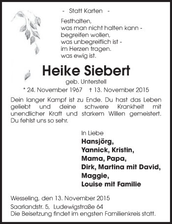 Anzeige von Heike Siebert von  Schlossbote/Werbekurier 