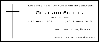 Anzeige von Gertrud Schulz von Kölner Stadt-Anzeiger / Kölnische Rundschau / Express