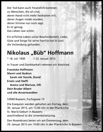 Anzeige von Nikolaus Hoffmann von Kölner Stadt-Anzeiger / Kölnische Rundschau / Express