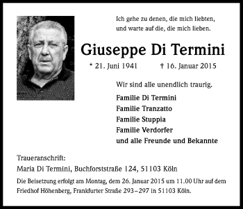 Anzeige von Giuseppe Di Termini von Kölner Stadt-Anzeiger / Kölnische Rundschau / Express