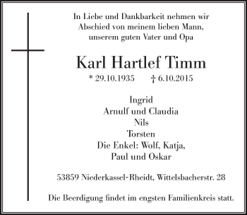 Anzeige von Karl Hartlef Timm von  Extra Blatt 