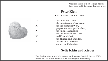 Anzeige von Peter Klein von  Schlossbote/Werbekurier 