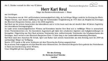 Anzeige von Karl Reul von Kölner Stadt-Anzeiger / Kölnische Rundschau / Express