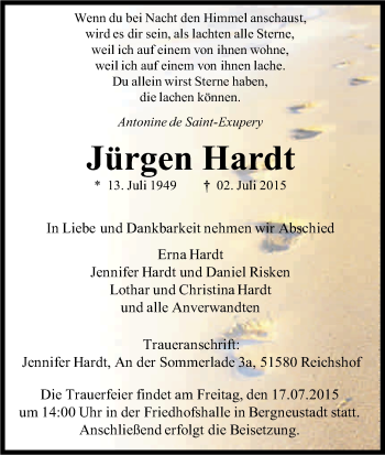 Anzeige von Jürgen Hardt von Kölner Stadt-Anzeiger / Kölnische Rundschau / Express