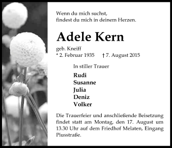 Anzeige von Adele Kern von Kölner Stadt-Anzeiger / Kölnische Rundschau / Express