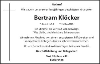 Anzeige von Bertram Klöcker von  Blickpunkt Euskirchen 