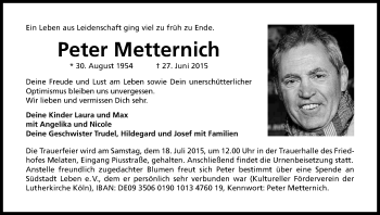 Anzeige von Peter Metternich von Kölner Stadt-Anzeiger / Kölnische Rundschau / Express