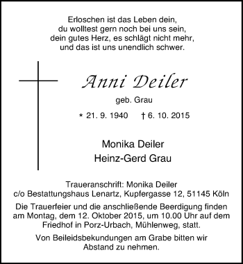 Anzeige von Anni Deiler 