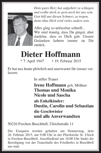 Anzeige von Dieter Hoffmann von  Wochenende 