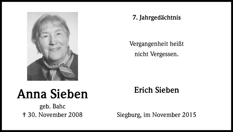  Traueranzeige für Anna Sieben vom 30.11.2015 aus Kölner Stadt-Anzeiger / Kölnische Rundschau / Express