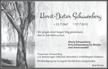 Anzeige von Horst-Dieter Schauenberg von  Bergisches Handelsblatt 