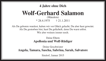 Anzeige von Wolf-Gerhard Salamon von  Sonntags-Post 