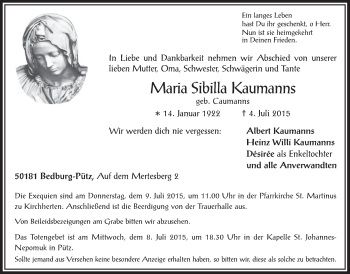 Anzeige von Maria Sibilla Kaumanns von  Werbepost 