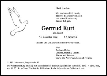 Anzeige von Gertrud Kurt von Kölner Stadt-Anzeiger / Kölnische Rundschau / Express