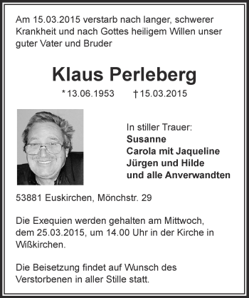 Anzeige von Klaus Perleberg von  Blickpunkt Euskirchen 