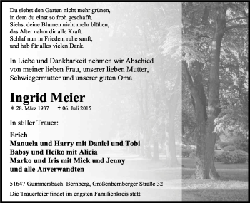 Anzeige von Ingrid Meier von Kölner Stadt-Anzeiger / Kölnische Rundschau / Express